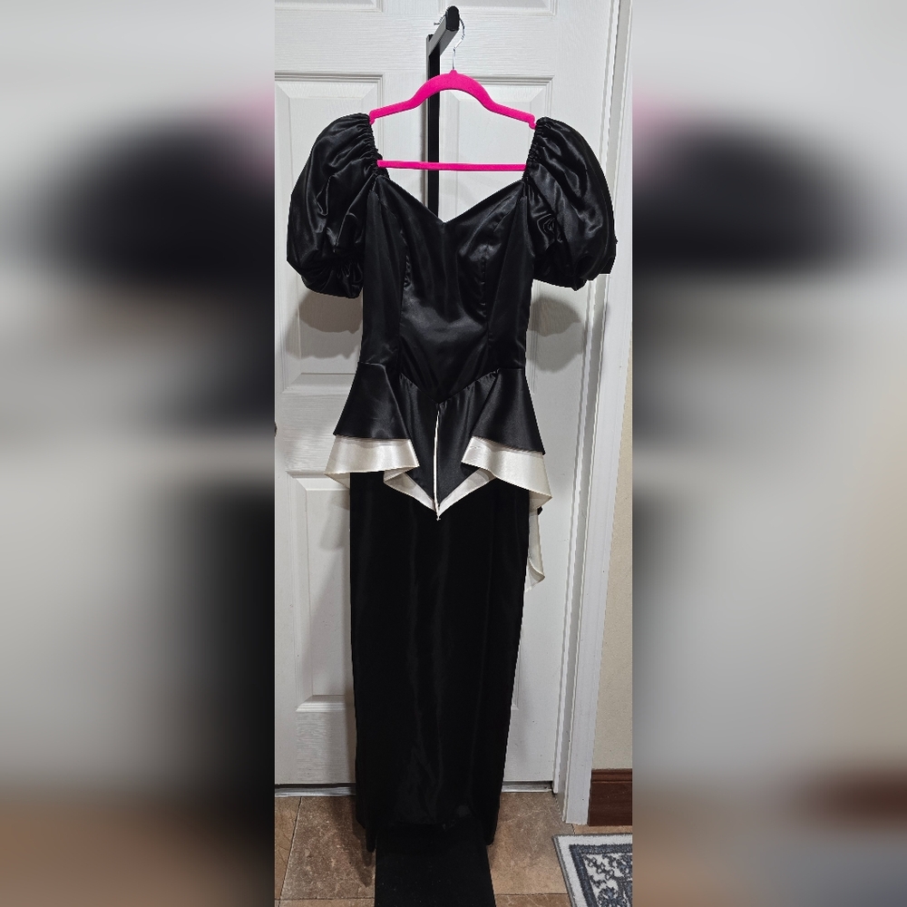 Vintage Black and Off White Peplum Victorian Style Evening Gown Dress